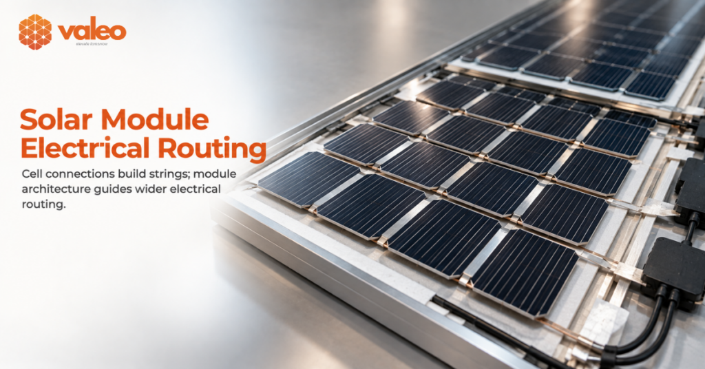 String Interconnect vs Cell Interconnect showing solar module electrical routing
